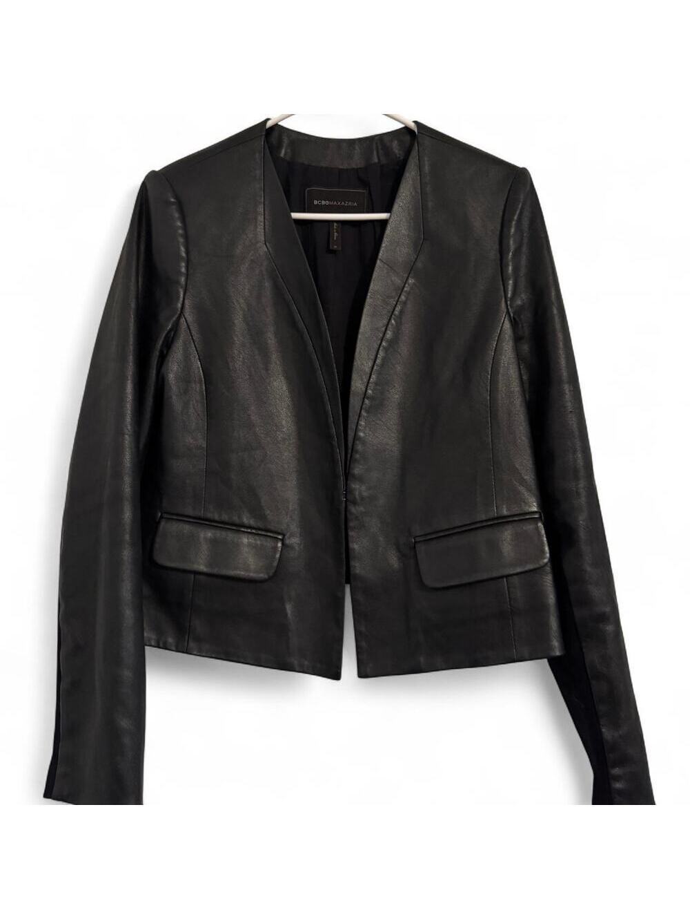 Bcbgmaxazria Y2K Black Cruz Vegan Leather Blazer Jacket Size M